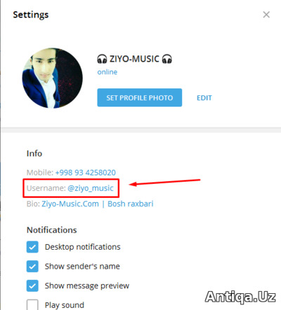Telegramda Nik (@Username) qo'yishni qanday amalga oshirish mumkin?